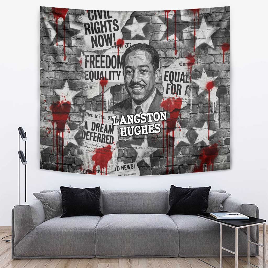 Langston Hughes Tapestry Urban Brick Wall Design with Protest Art and Poetry Powerful Quotes - African Pride