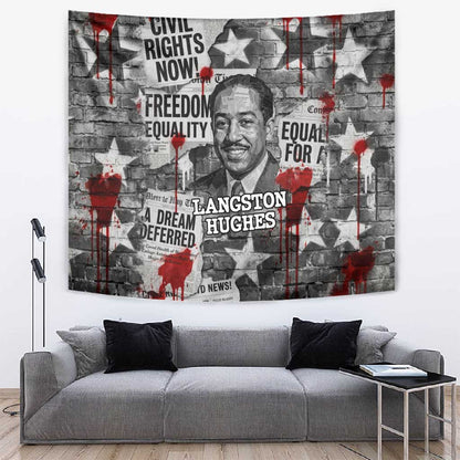 Langston Hughes Tapestry Urban Brick Wall Design with Protest Art and Poetry Powerful Quotes - African Pride