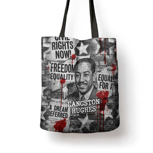 Langston Hughes Tote Bag Urban Brick Wall Design with Protest Art and Poetry Powerful Quotes - African Pride