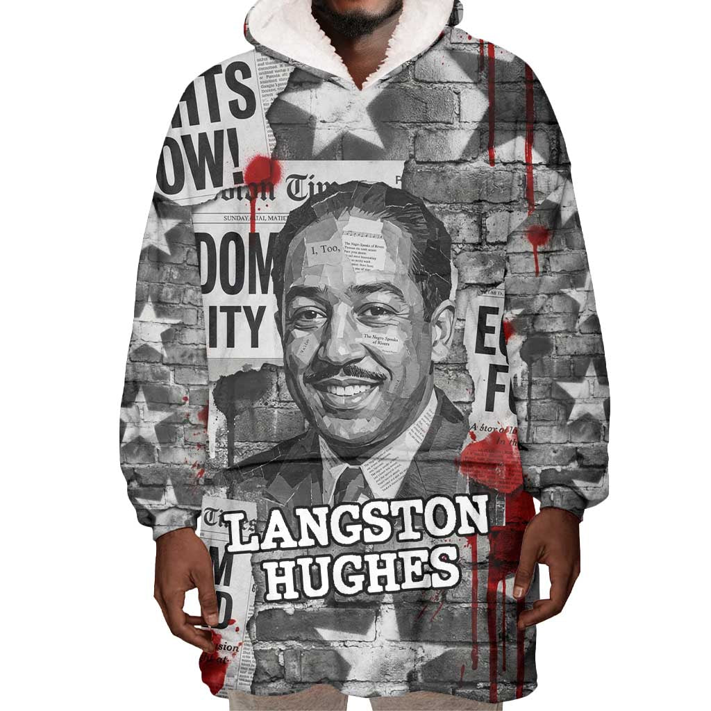 Langston Hughes Wearable Blanket Hoodie Urban Brick Wall Design with Protest Art and Poetry Powerful Quotes - African Pride