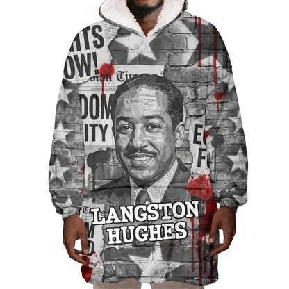 Langston Hughes Wearable Blanket Hoodie Urban Brick Wall Design with Protest Art and Poetry Powerful Quotes - African Pride