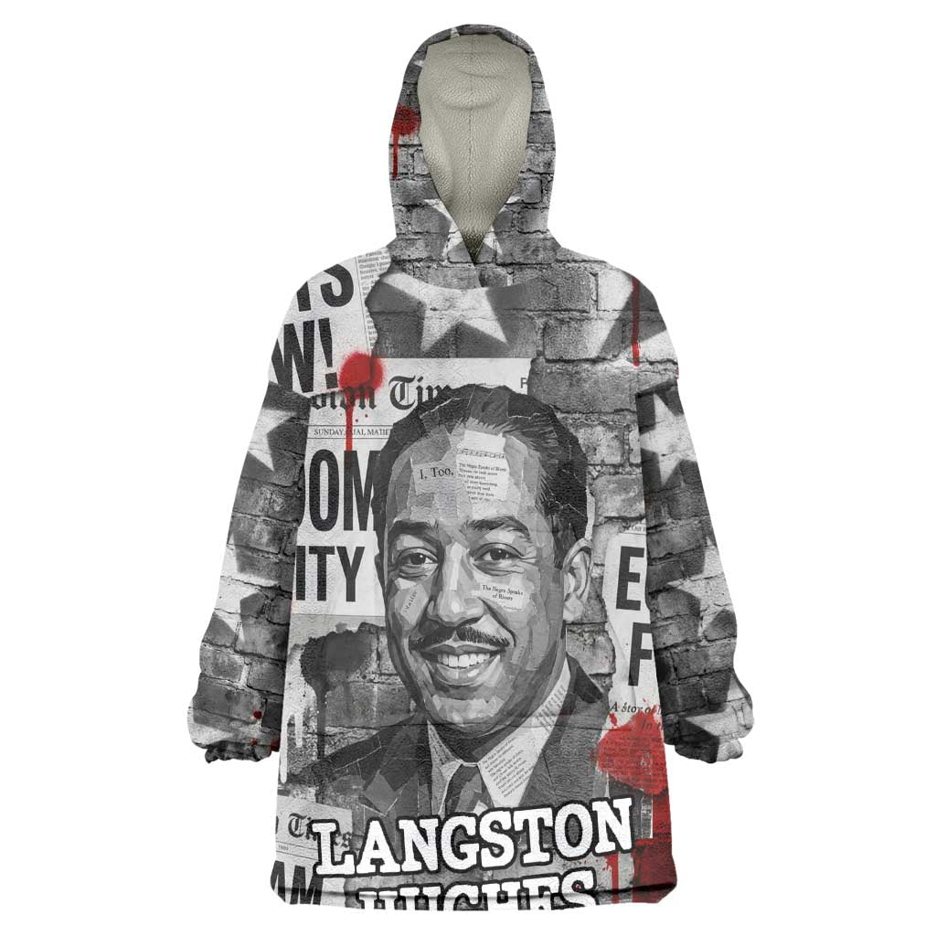 Langston Hughes Wearable Blanket Hoodie Urban Brick Wall Design with Protest Art and Poetry Powerful Quotes - African Pride
