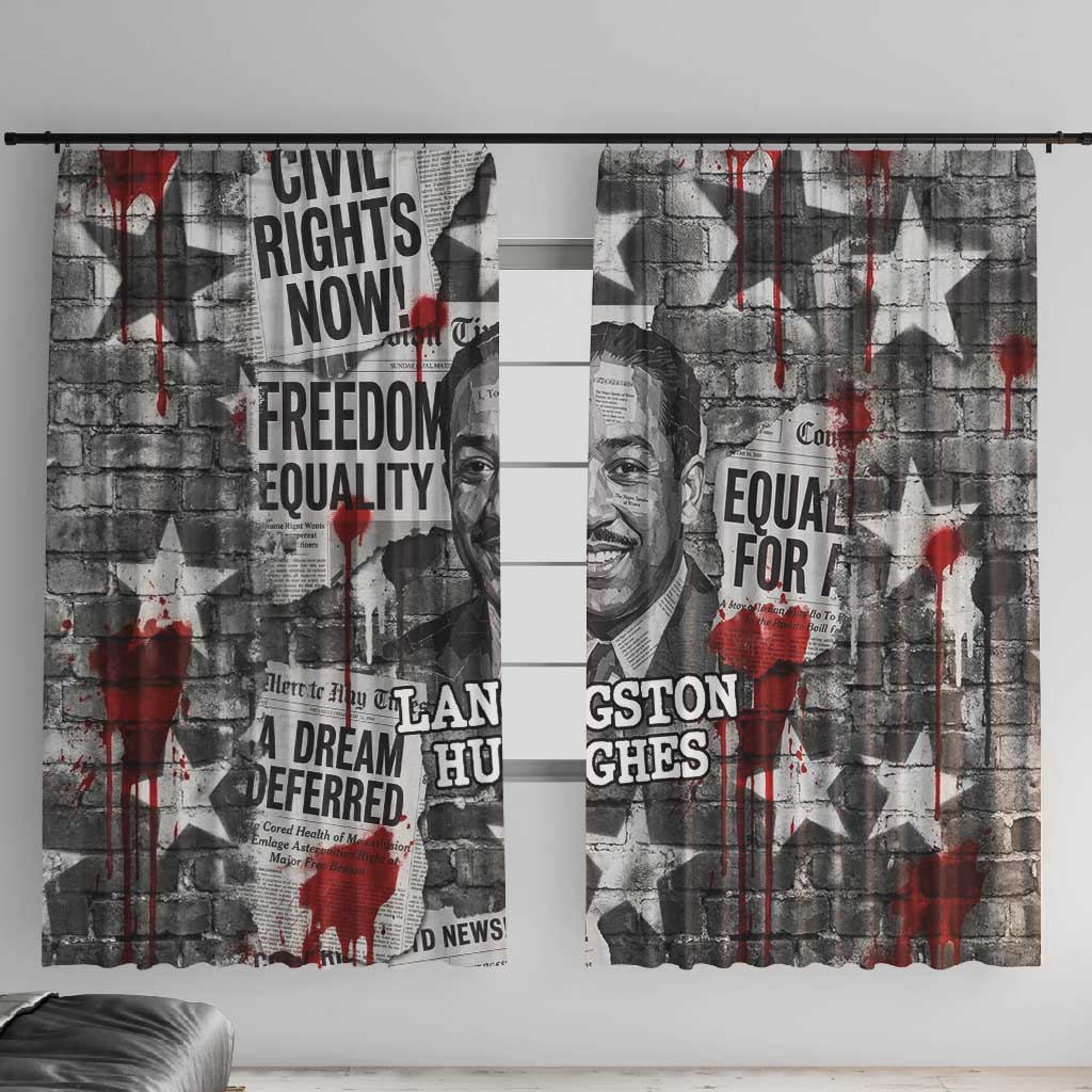 Langston Hughes Window Curtain Urban Brick Wall Design with Protest Art and Poetry Powerful Quotes - African Pride