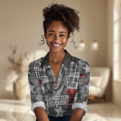 Langston Hughes Women Casual Shirt Urban Brick Wall Design with Protest Art and Poetry Powerful Quotes - African Pride