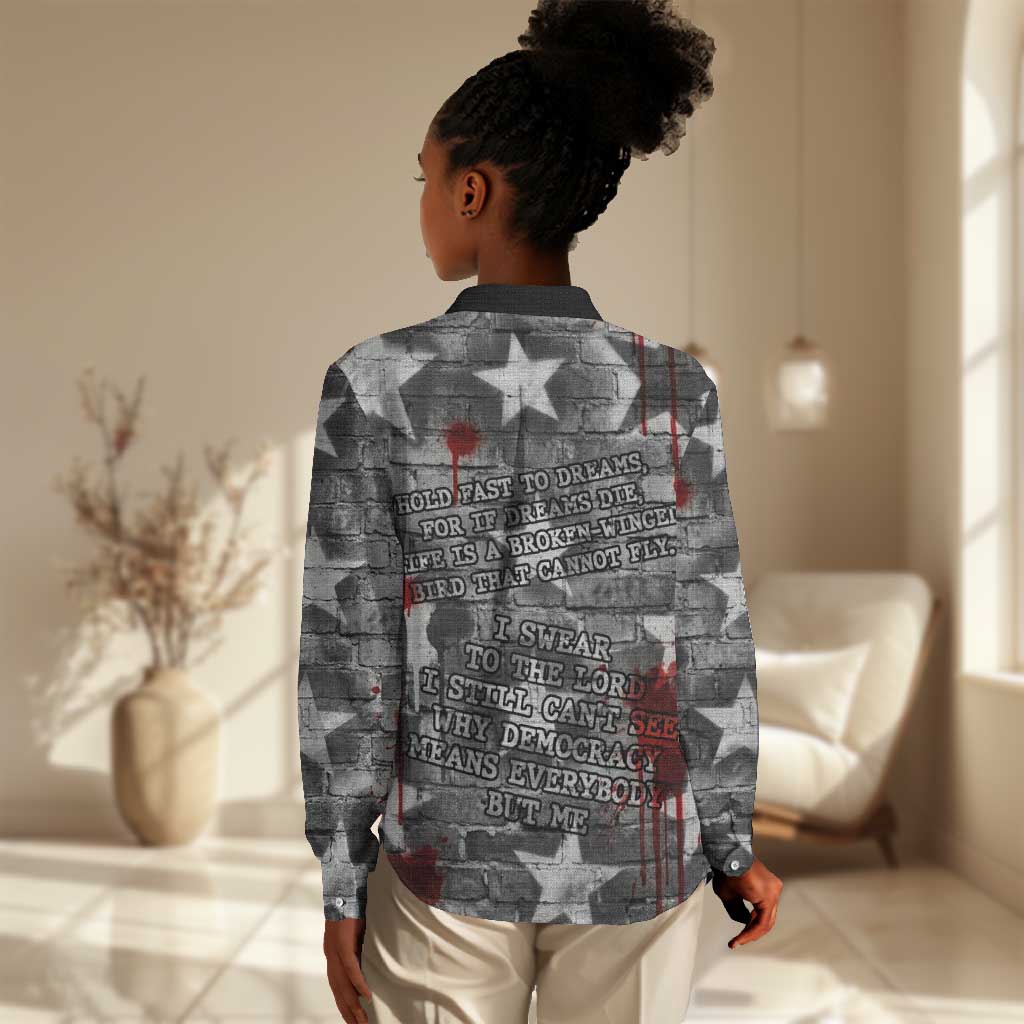 Langston Hughes Women Casual Shirt Urban Brick Wall Design with Protest Art and Poetry Powerful Quotes - African Pride