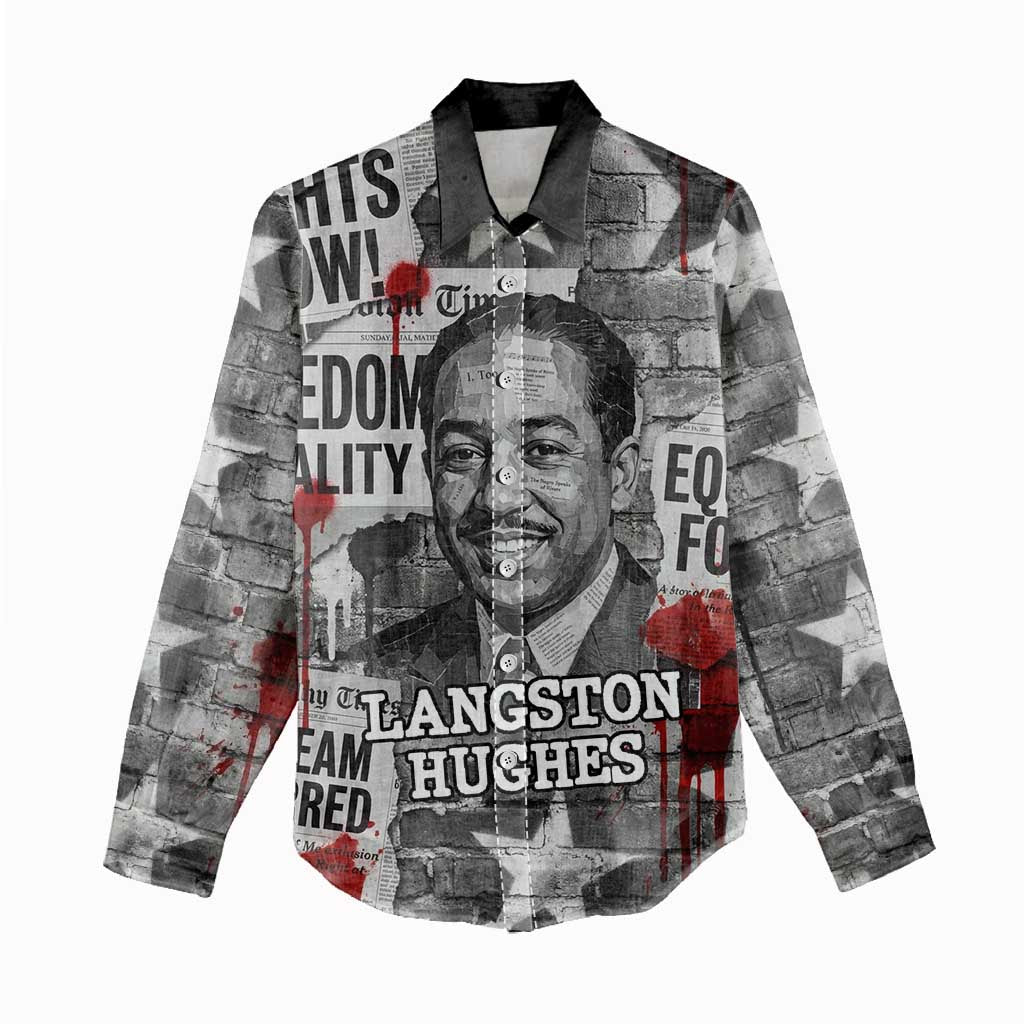 Langston Hughes Women Casual Shirt Urban Brick Wall Design with Protest Art and Poetry Powerful Quotes - African Pride