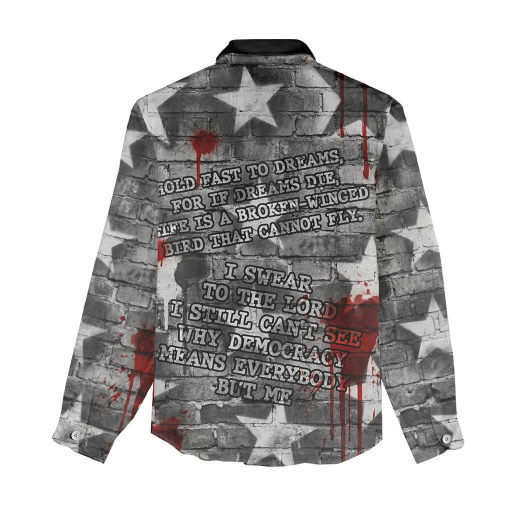 Langston Hughes Women Casual Shirt Urban Brick Wall Design with Protest Art and Poetry Powerful Quotes - African Pride