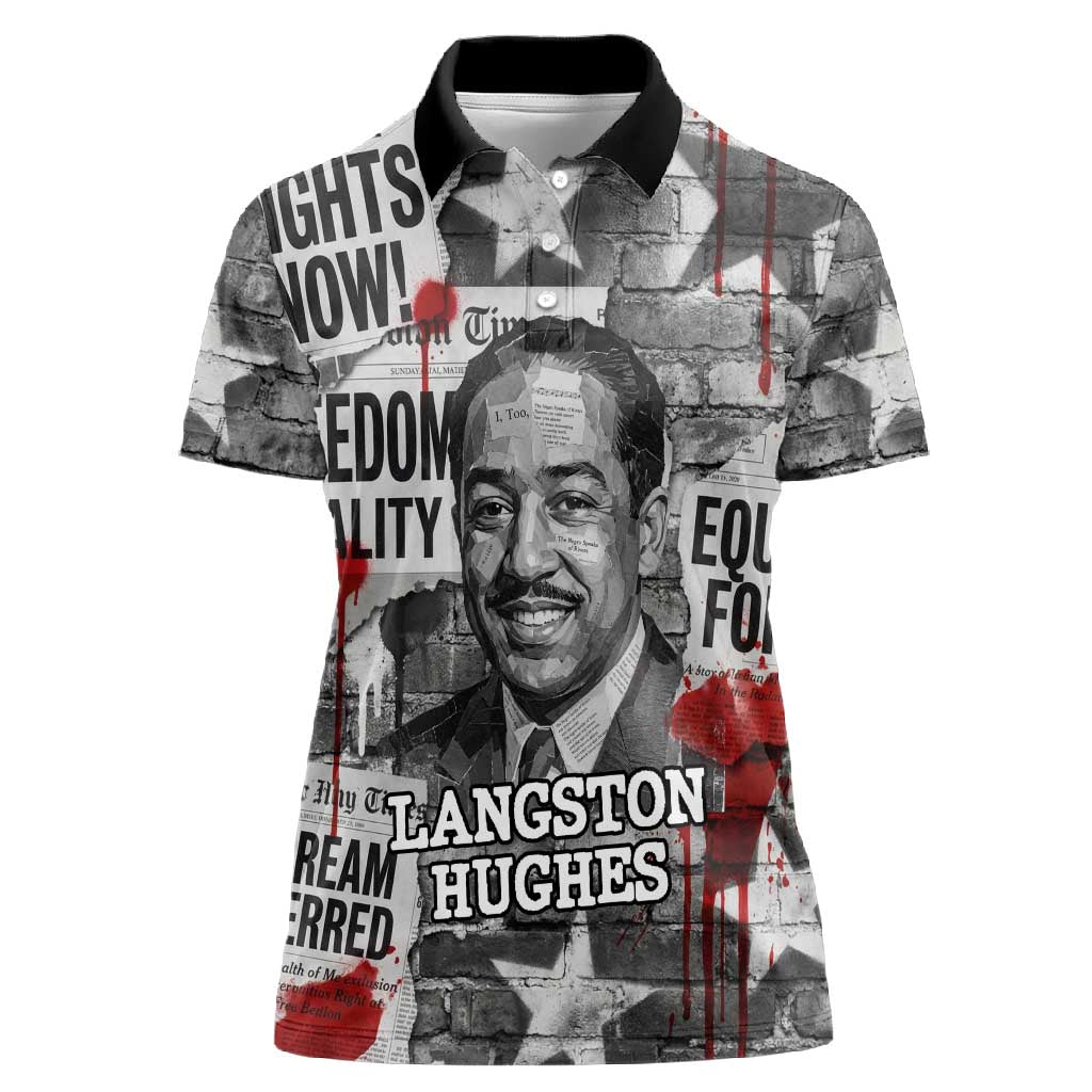 Langston Hughes Women Polo Shirt Urban Brick Wall Design with Protest Art and Poetry Powerful Quotes - African Pride