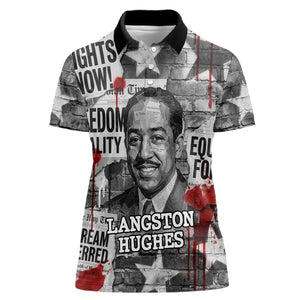 Langston Hughes Women Polo Shirt Urban Brick Wall Design with Protest Art and Poetry Powerful Quotes - African Pride
