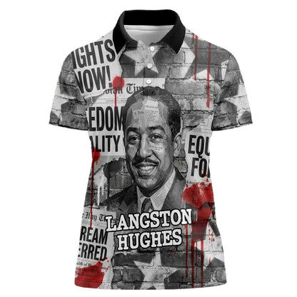 Langston Hughes Women Polo Shirt Urban Brick Wall Design with Protest Art and Poetry Powerful Quotes - African Pride