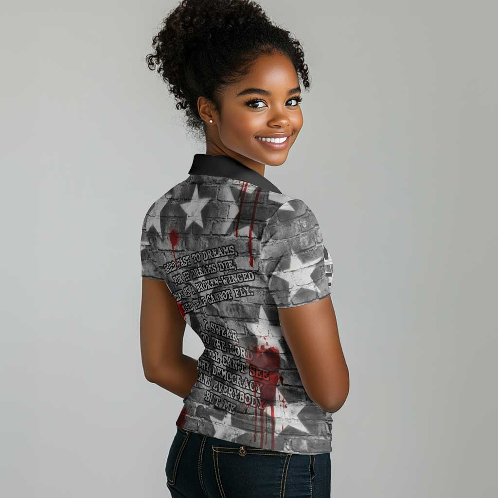 Langston Hughes Women Polo Shirt Urban Brick Wall Design with Protest Art and Poetry Powerful Quotes - African Pride