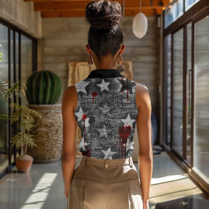 Langston Hughes Women Sleeveless Polo Shirt Urban Brick Wall Design with Protest Art and Poetry Powerful Quotes - African Pride