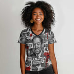Langston Hughes Women V-Neck T-Shirt Urban Brick Wall Design with Protest Art and Poetry Powerful Quotes - African Pride