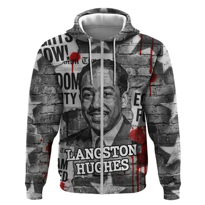 Langston Hughes Zip Hoodie Urban Brick Wall Design with Protest Art and Poetry Powerful Quotes - African Pride