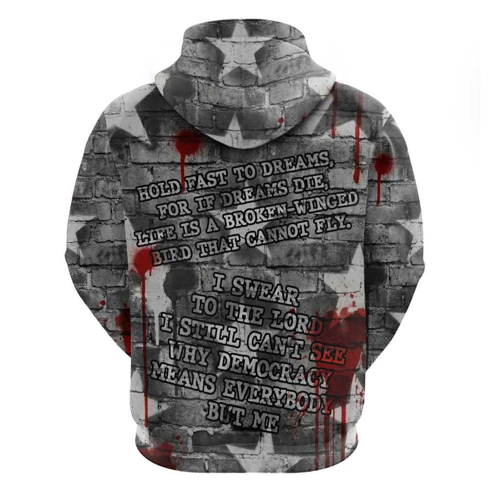 Langston Hughes Zip Hoodie Urban Brick Wall Design with Protest Art and Poetry Powerful Quotes - African Pride