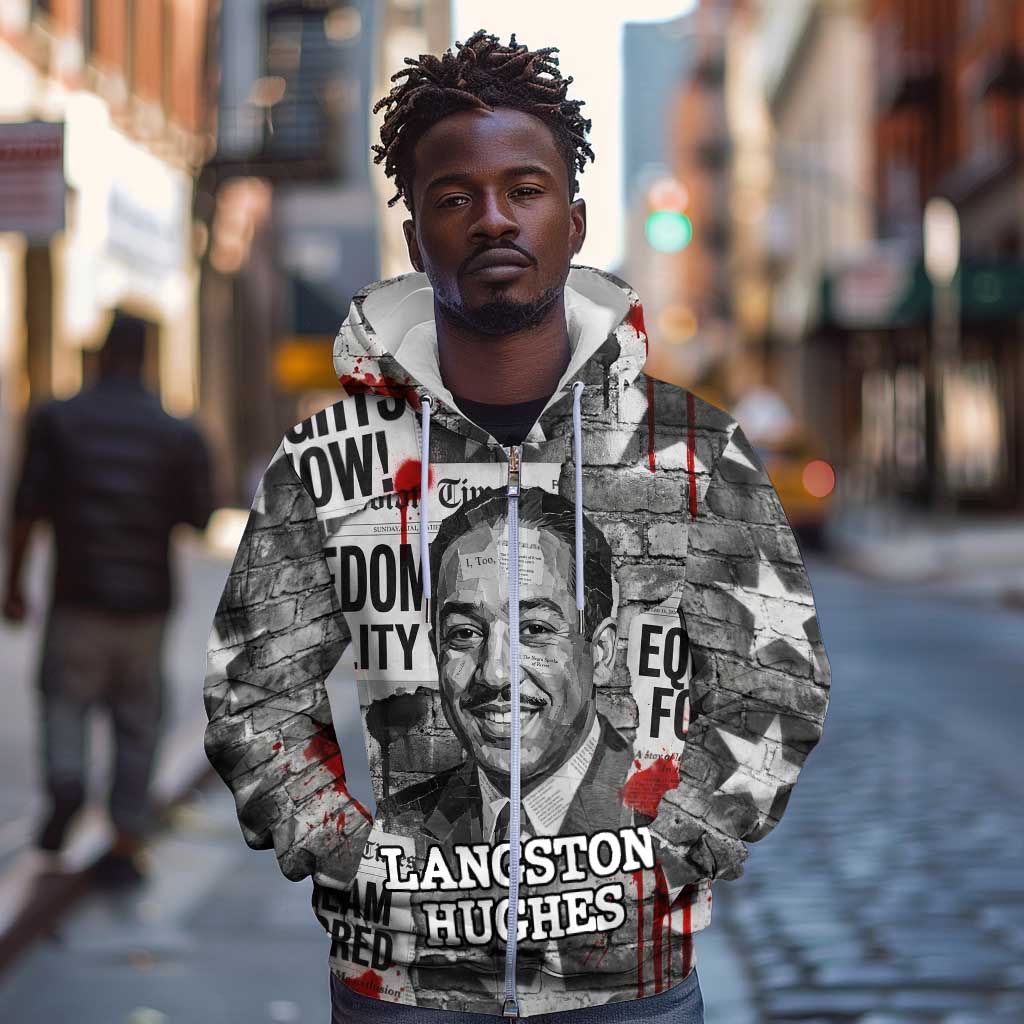 Langston Hughes Zip Hoodie Urban Brick Wall Design with Protest Art and Poetry Powerful Quotes - African Pride