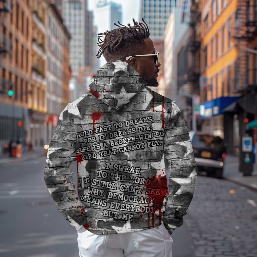Langston Hughes Zip Hoodie Urban Brick Wall Design with Protest Art and Poetry Powerful Quotes - African Pride