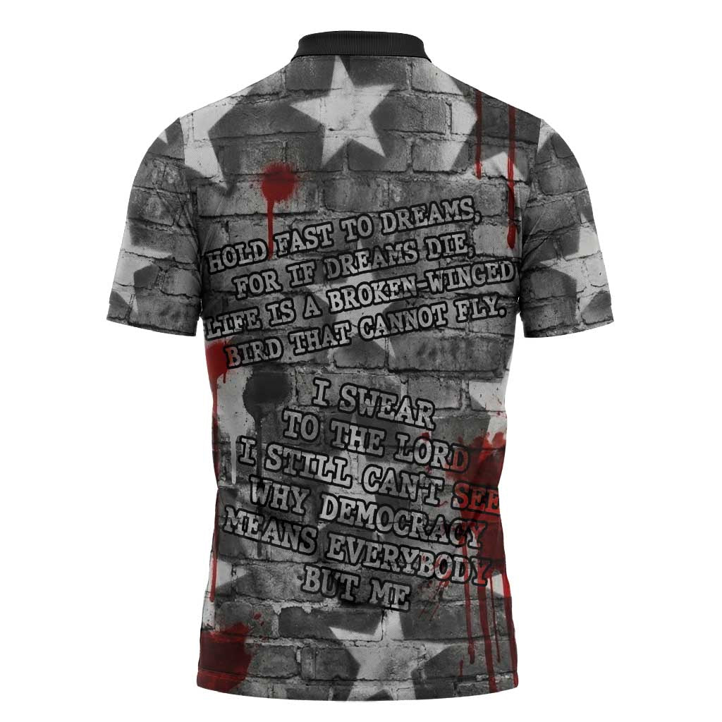 Langston Hughes Zipper Polo Shirt Urban Brick Wall Design with Protest Art and Poetry Powerful Quotes - African Pride