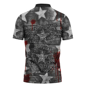 Langston Hughes Zipper Polo Shirt Urban Brick Wall Design with Protest Art and Poetry Powerful Quotes - African Pride