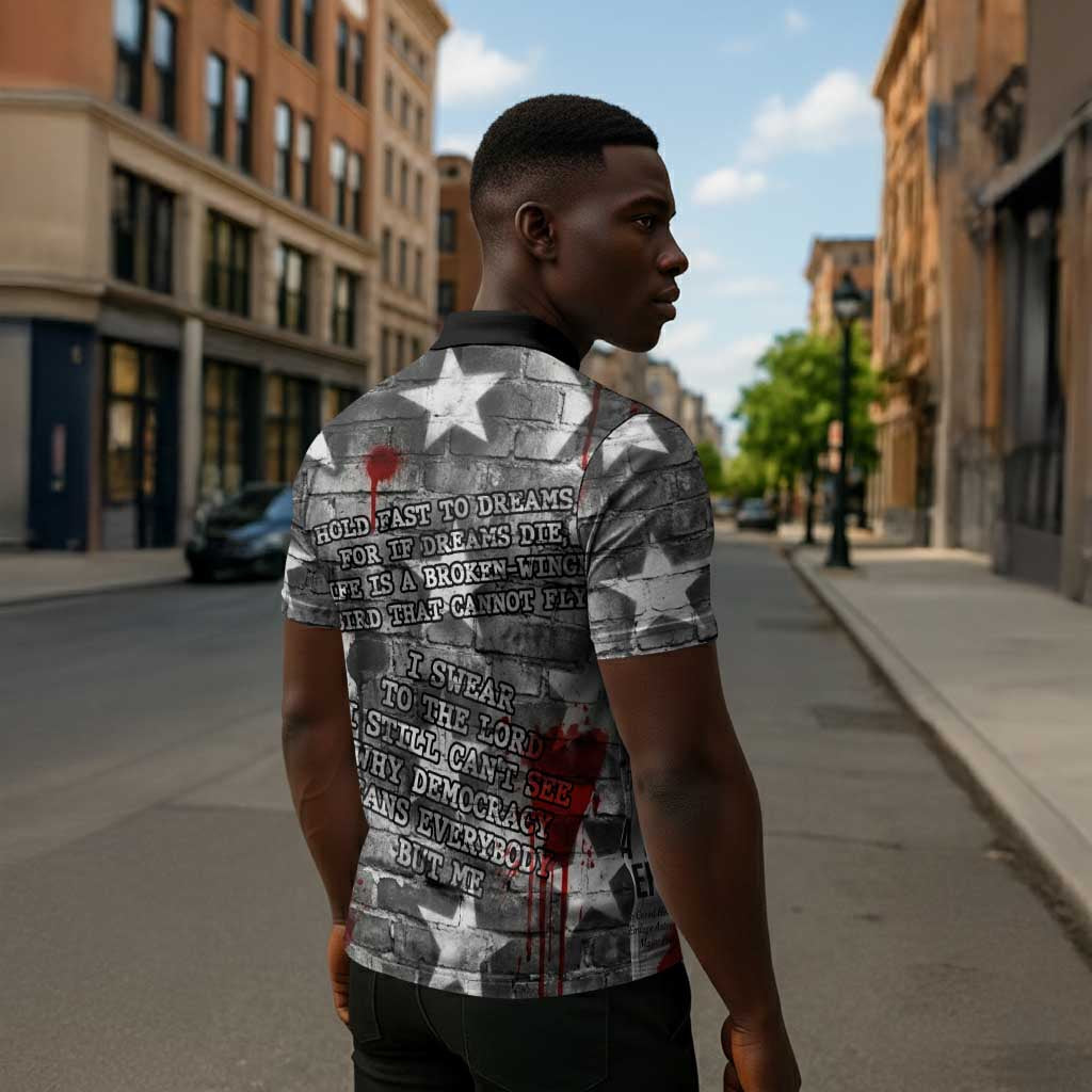 Langston Hughes Zipper Polo Shirt Urban Brick Wall Design with Protest Art and Poetry Powerful Quotes - African Pride