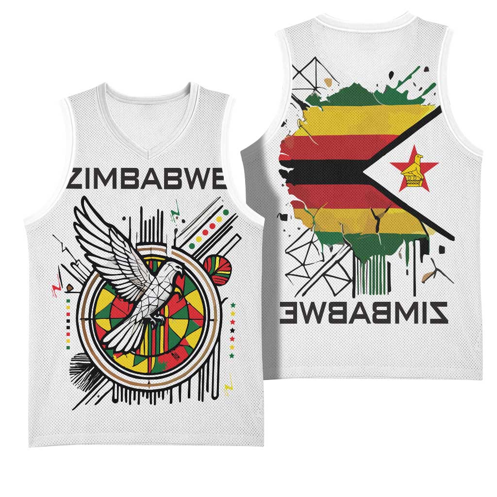 Spirit of Zimbabwe Basketball Jersey Flag Colors and Symbol of Peace - African Pride