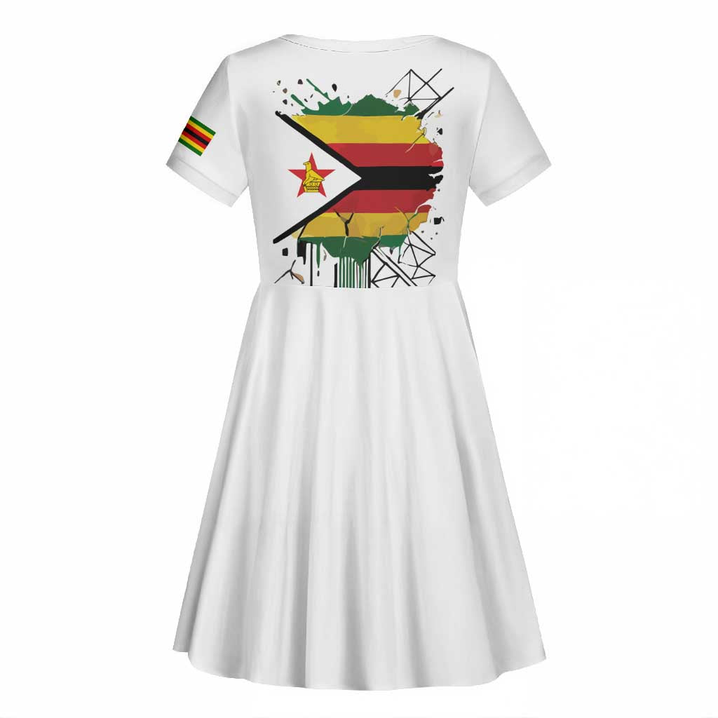 Spirit of Zimbabwe Kid Short Sleeve Dress Flag Colors and Symbol of Peace