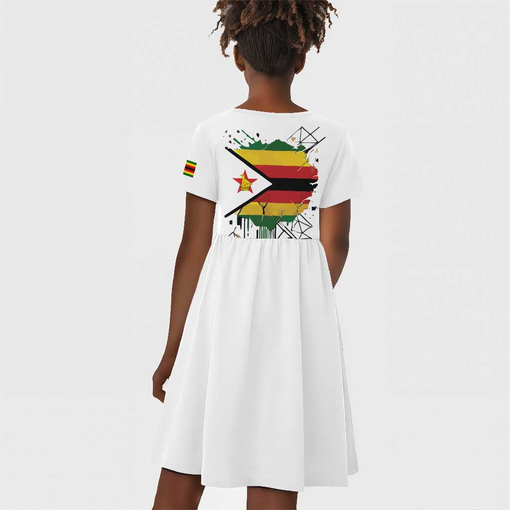 Spirit of Zimbabwe Kid Short Sleeve Dress Flag Colors and Symbol of Peace