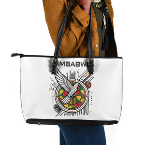 Spirit of Zimbabwe Leather Tote Bag Flag Colors and Symbol of Peace