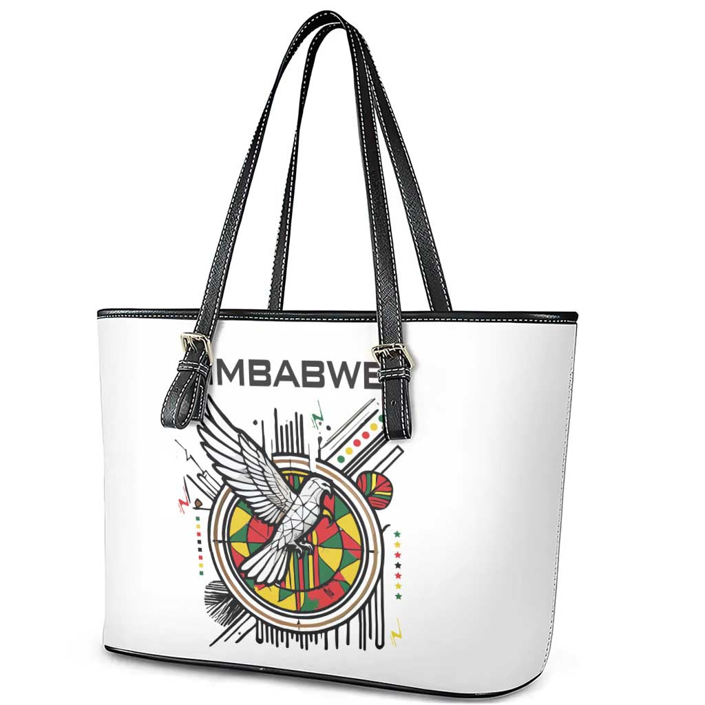 Spirit of Zimbabwe Leather Tote Bag Flag Colors and Symbol of Peace