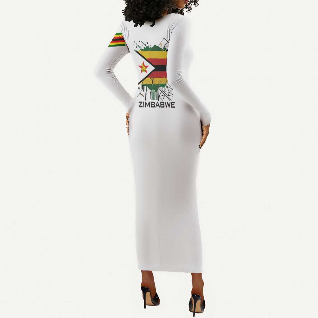 Spirit of Zimbabwe Long Sleeve Bodycon Dress Flag Colors and Symbol of Peace TS04