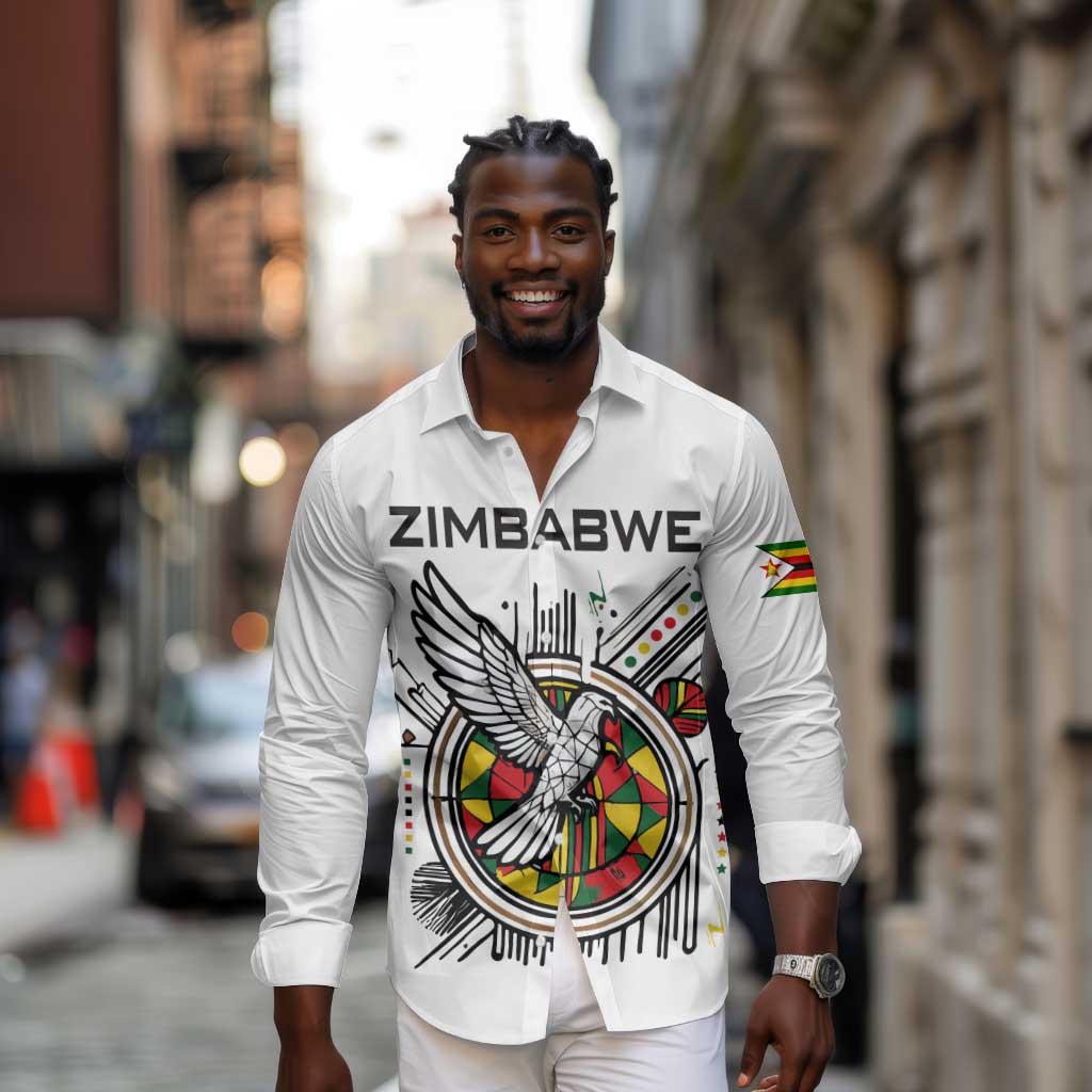 Spirit of Zimbabwe Long Sleeve Button Shirt Flag Colors and Symbol of Peace