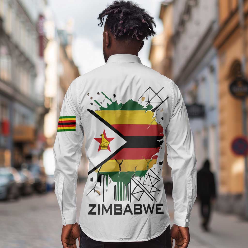 Spirit of Zimbabwe Long Sleeve Button Shirt Flag Colors and Symbol of Peace