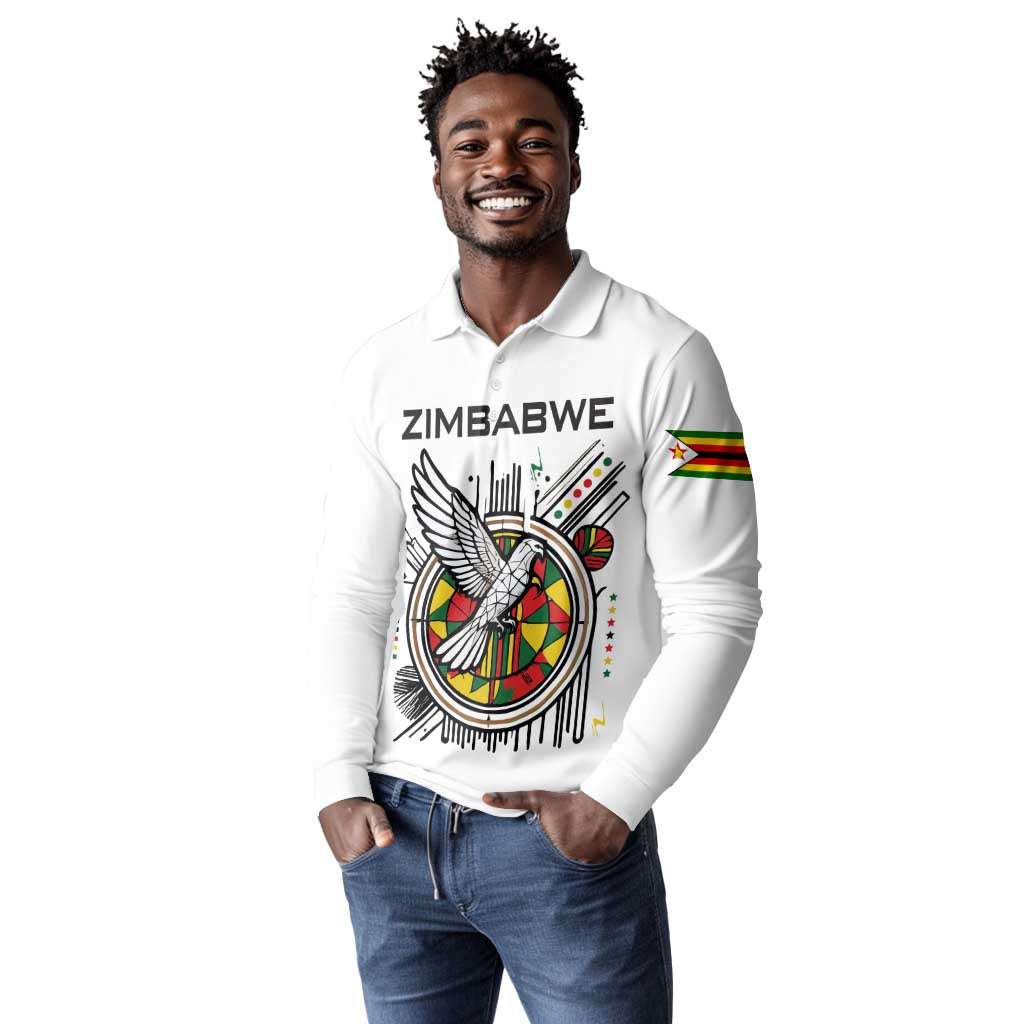 Spirit of Zimbabwe Long Sleeve Polo Shirt Flag Colors and Symbol of Peace