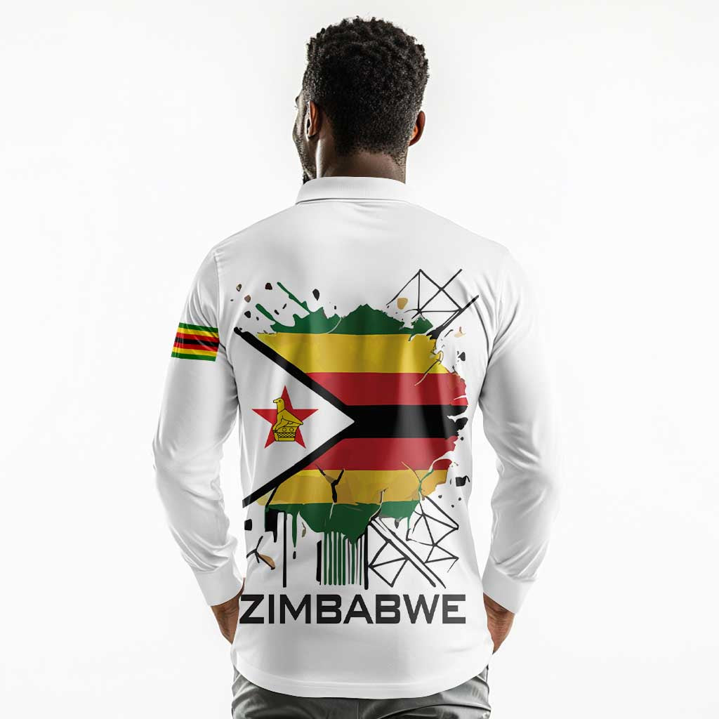 Spirit of Zimbabwe Long Sleeve Polo Shirt Flag Colors and Symbol of Peace