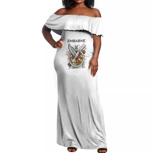Spirit of Zimbabwe Off Shoulder Maxi Dress Flag Colors and Symbol of Peace