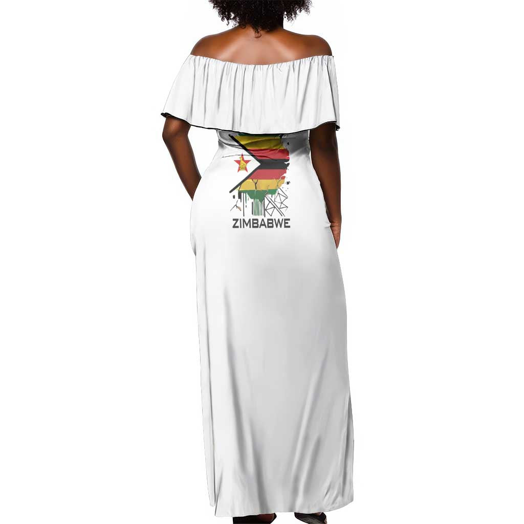 Spirit of Zimbabwe Off Shoulder Maxi Dress Flag Colors and Symbol of Peace