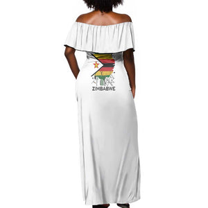 Spirit of Zimbabwe Off Shoulder Maxi Dress Flag Colors and Symbol of Peace