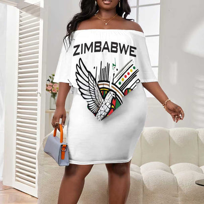 Spirit of Zimbabwe Off Shoulder Short Dress Flag Colors and Symbol of Peace