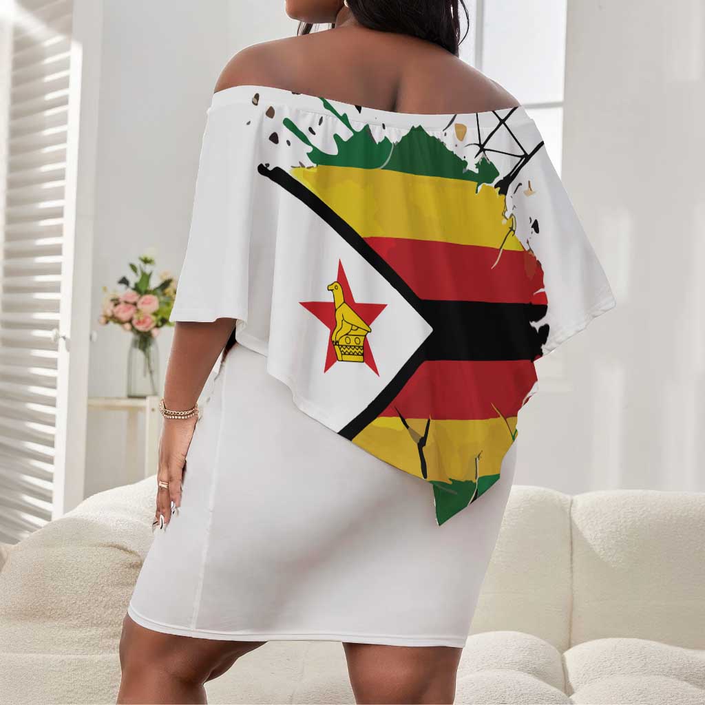 Spirit of Zimbabwe Off Shoulder Short Dress Flag Colors and Symbol of Peace