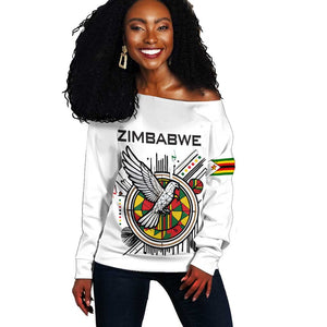 Spirit of Zimbabwe Off Shoulder Sweater Flag Colors and Symbol of Peace