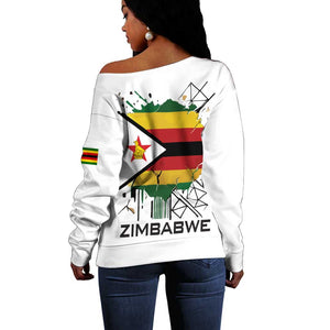 Spirit of Zimbabwe Off Shoulder Sweater Flag Colors and Symbol of Peace