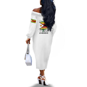 Spirit of Zimbabwe Off The Shoulder Long Sleeve Dress Flag Colors and Symbol of Peace