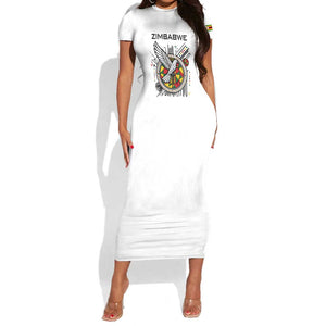 Spirit of Zimbabwe Short Sleeve Bodycon Dress Flag Colors and Symbol of Peace TS04