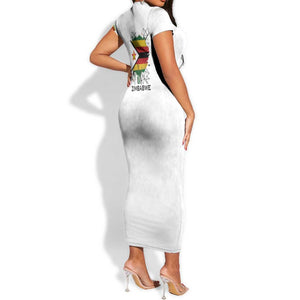 Spirit of Zimbabwe Short Sleeve Bodycon Dress Flag Colors and Symbol of Peace TS04