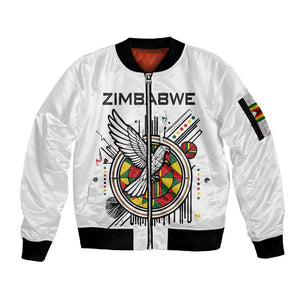 Spirit of Zimbabwe Sleeve Zip Bomber Jacket Flag Colors and Symbol of Peace