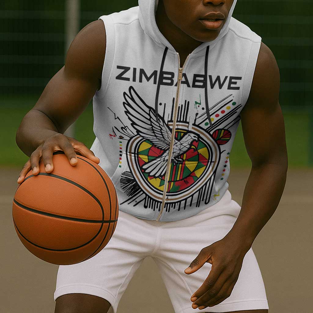 Spirit of Zimbabwe Sleeveless Zip Hoodie Flag Colors and Symbol of Peace - African Pride