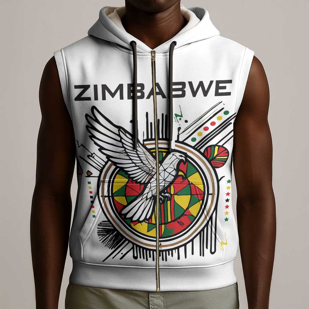 Spirit of Zimbabwe Sleeveless Zip Hoodie Flag Colors and Symbol of Peace - African Pride