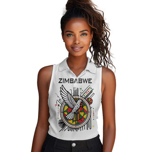 Spirit of Zimbabwe Women Sleeveless Polo Shirt Flag Colors and Symbol of Peace