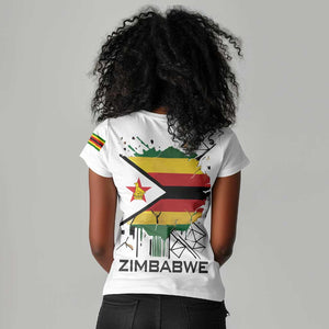 Spirit of Zimbabwe Women V-Neck T-Shirt Flag Colors and Symbol of Peace