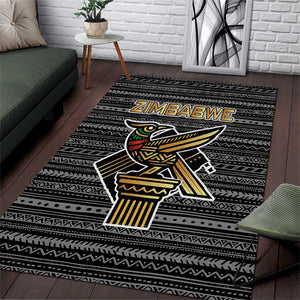 Zimbabwean Bird Statue Area Rug Tribal Pattern Flag Patch and Heritage Symbol